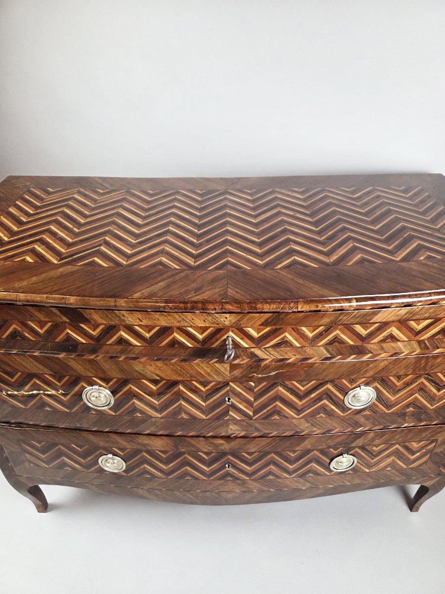 Louis XV Style Inlaid Wood Chest Of Drawers,18th Century-photo-4
