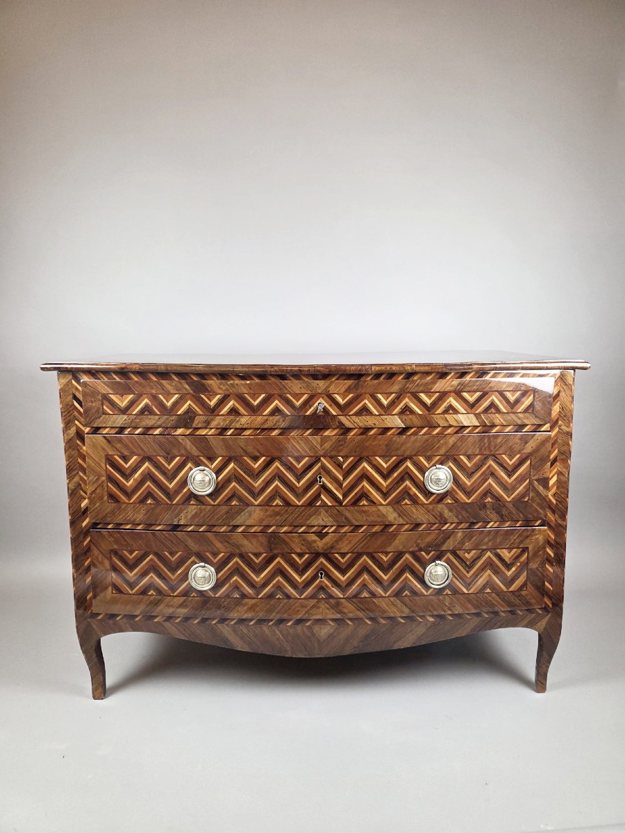 Louis XV Style Inlaid Wood Chest Of Drawers,18th Century