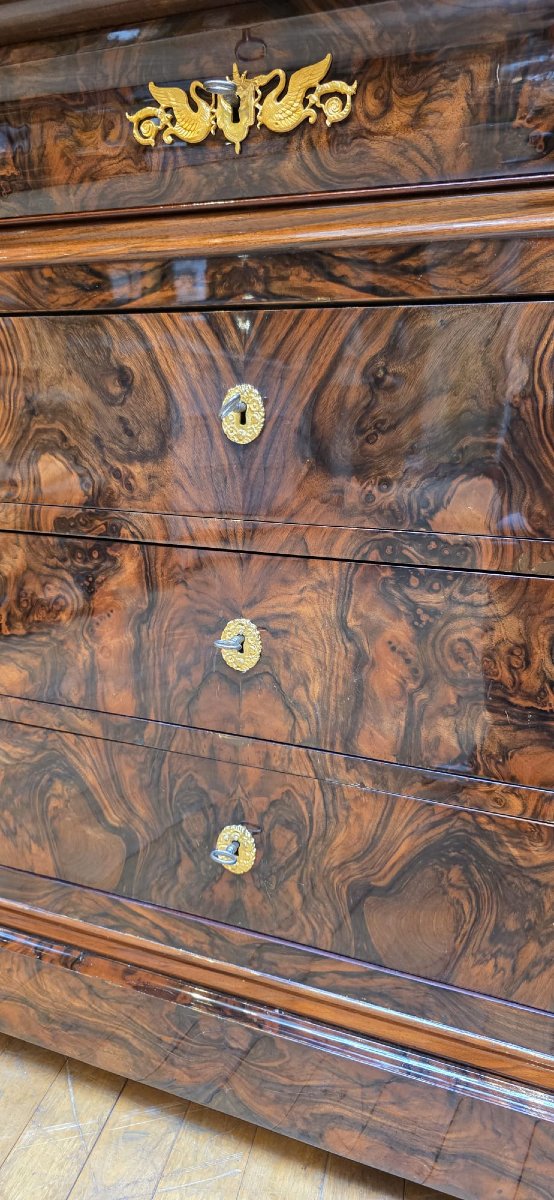 Commode d'époque Louis Philippe en ronce de noyer-photo-2