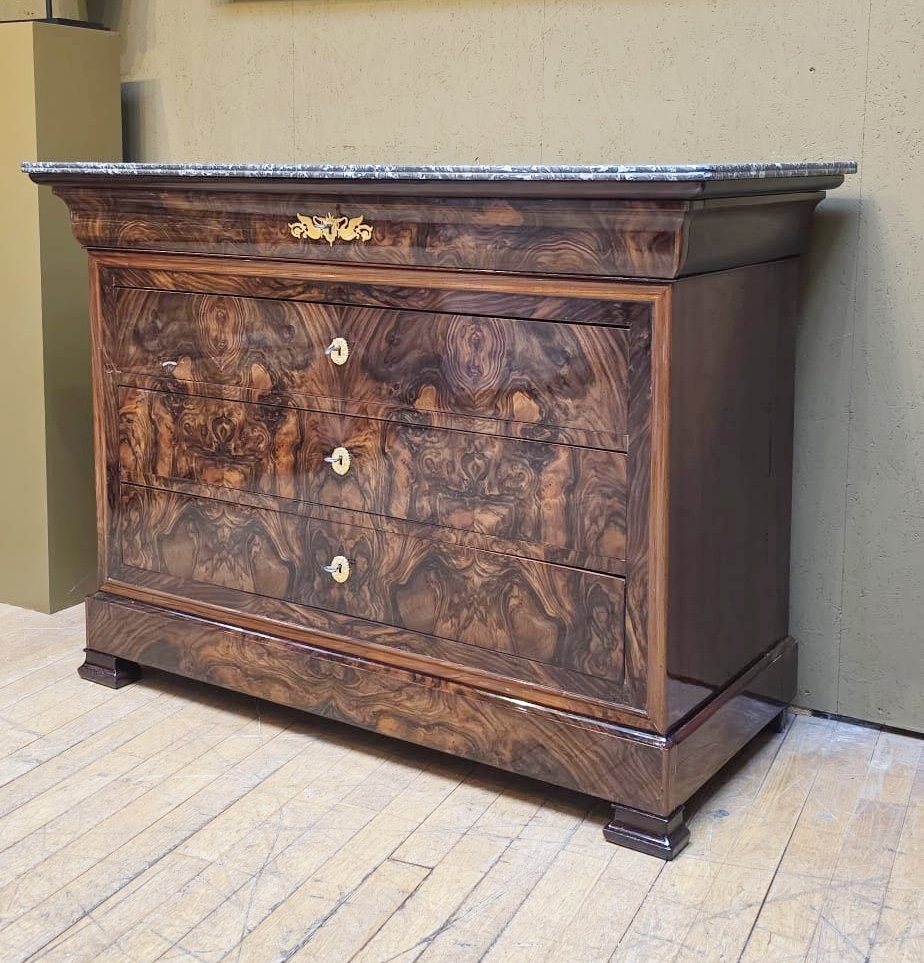 Commode d'époque Louis Philippe en ronce de noyer-photo-3