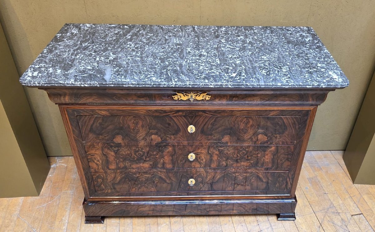 Commode d'époque Louis Philippe en ronce de noyer-photo-1