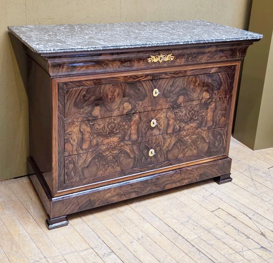 Commode d'époque Louis Philippe en ronce de noyer-photo-5