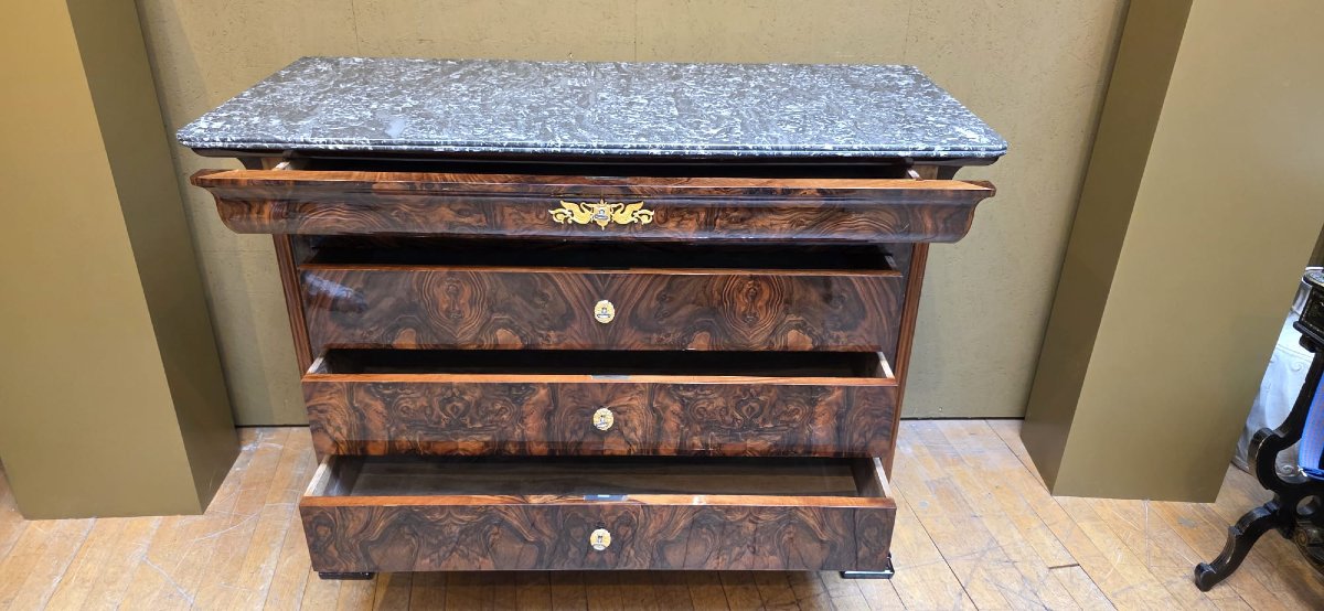 Commode d'époque Louis Philippe en ronce de noyer-photo-7