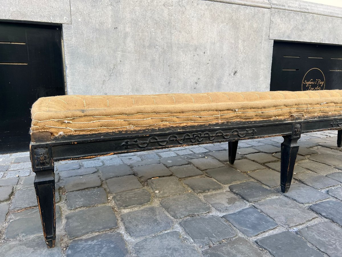Banquette de style Louis XVI en bois laqué noir, 19th-photo-2