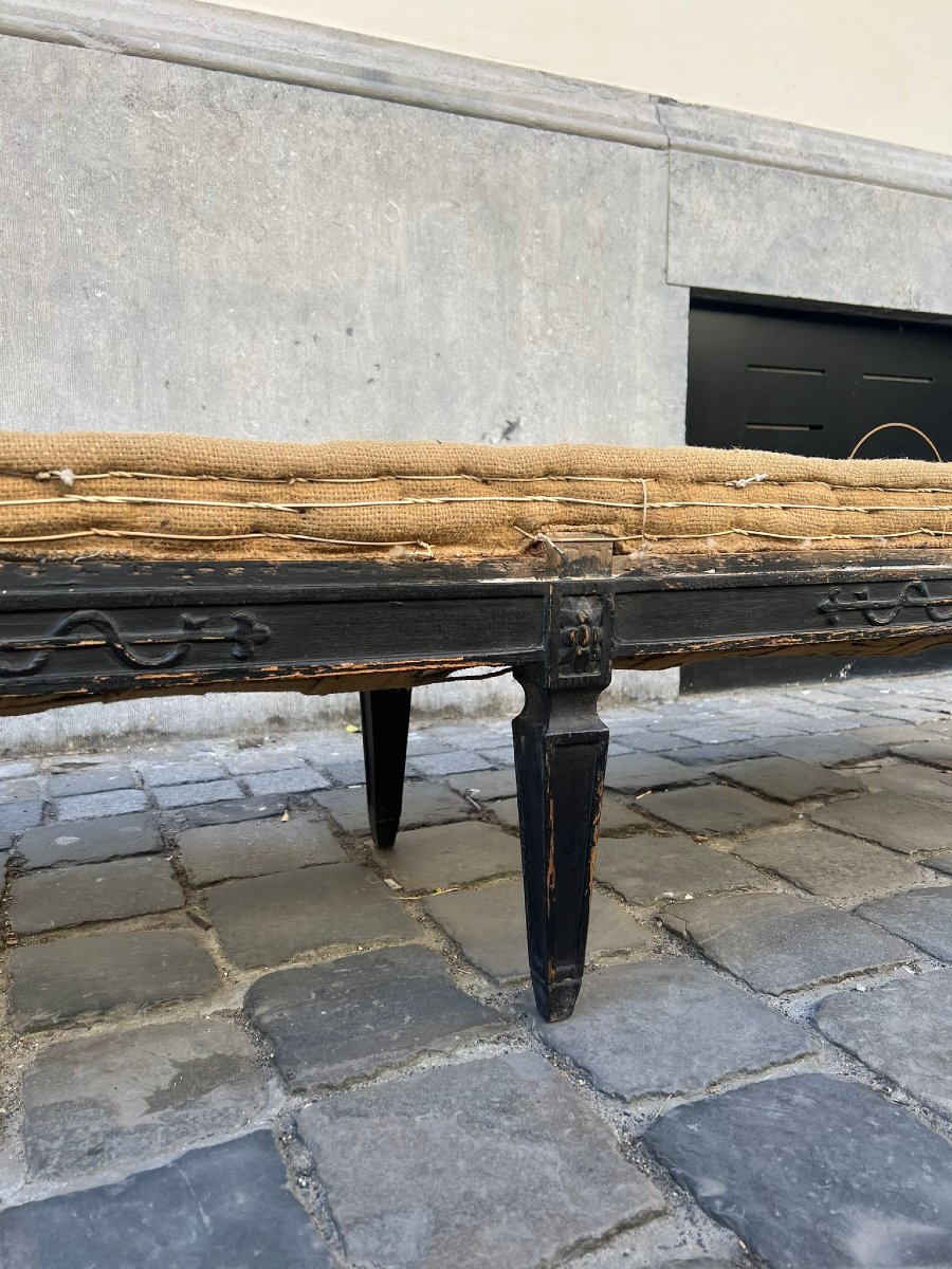 Banquette de style Louis XVI en bois laqué noir, 19th-photo-3