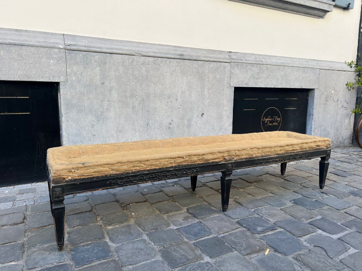 Banquette de style Louis XVI en bois laqué noir, 19th-photo-4