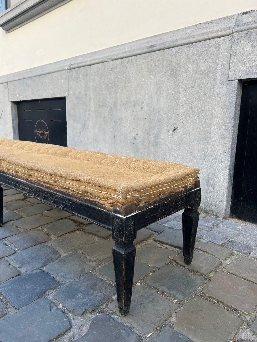 Banquette de style Louis XVI en bois laqué noir, 19th-photo-2