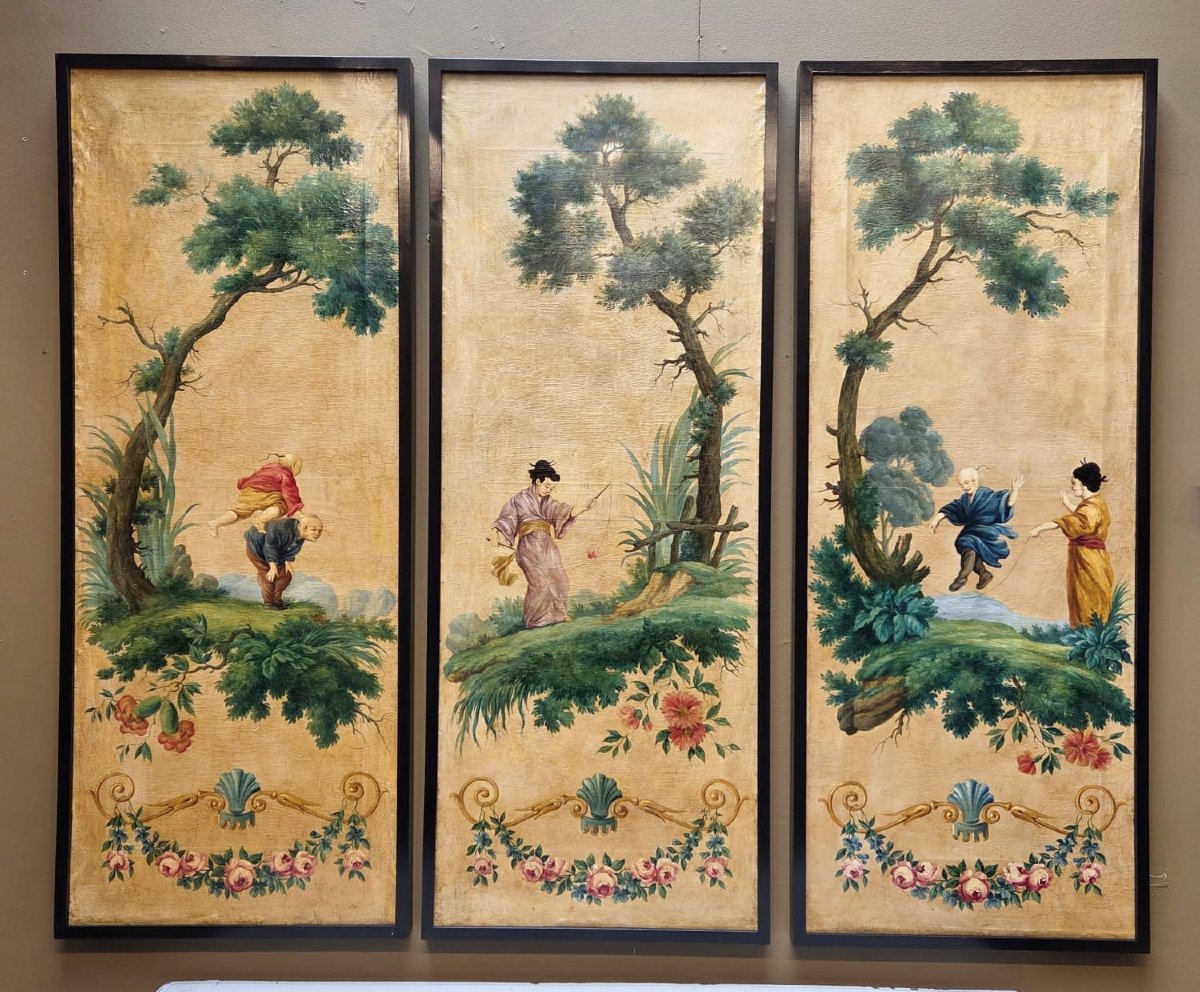 Triptyques, huile sur toile "scènes animées"  -photo-2