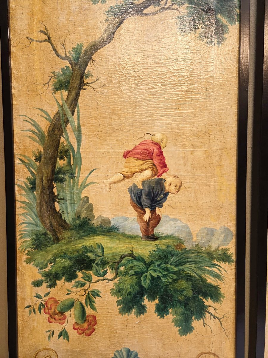 Triptyques, huile sur toile "scènes animées"  -photo-1