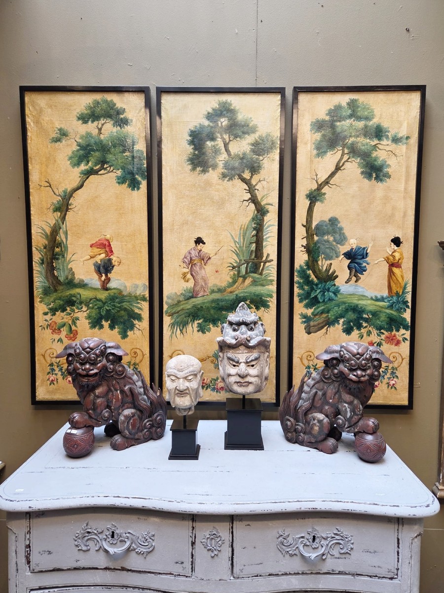 Triptyques, huile sur toile "scènes animées"  