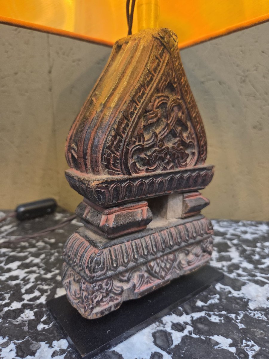 Pair Of Indonesian Carved Wood Lamps, Early 20th Century-photo-3