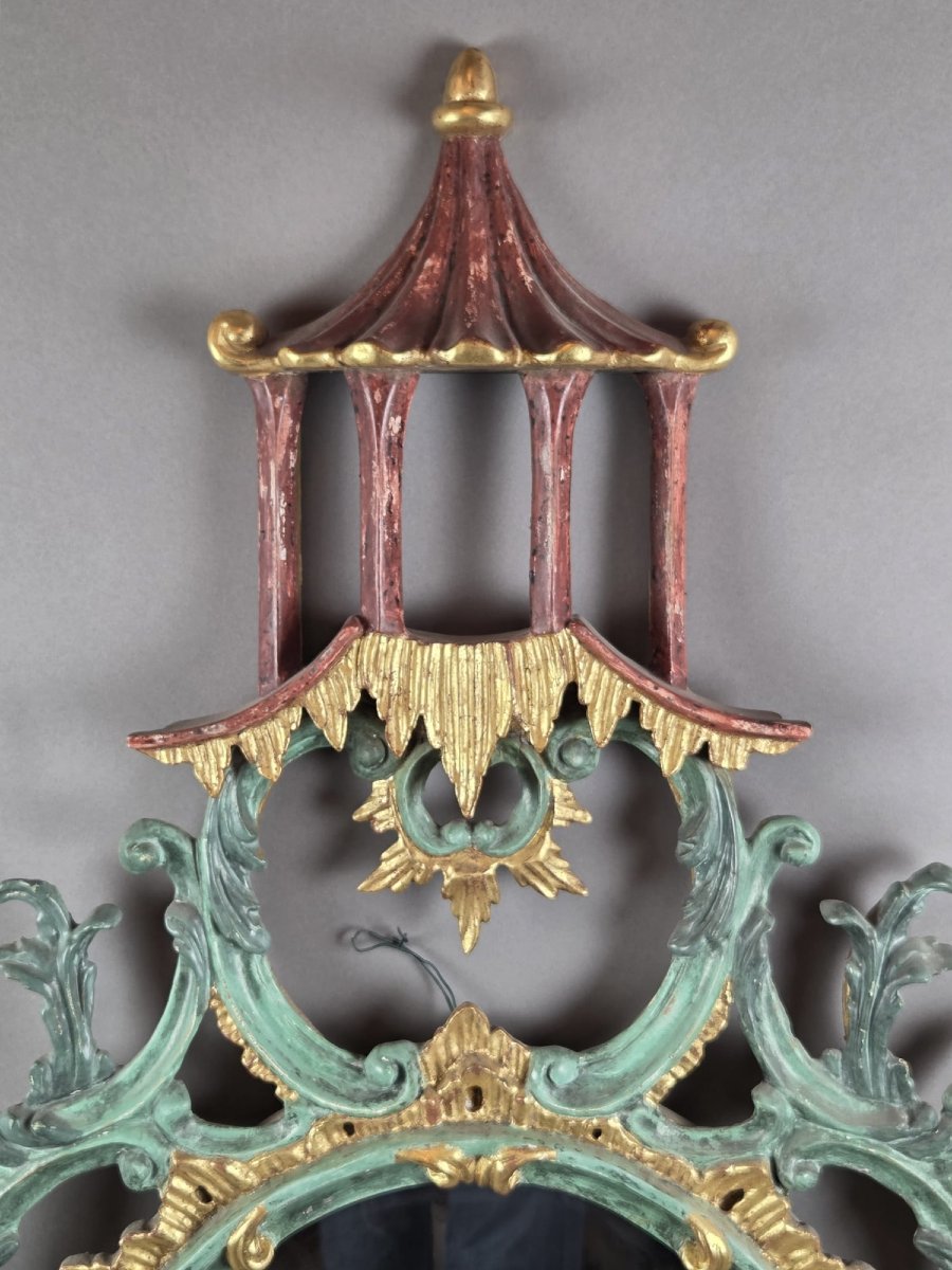 Japanese Giltwood And Polychrome Mirror, Early 20th Century-photo-2