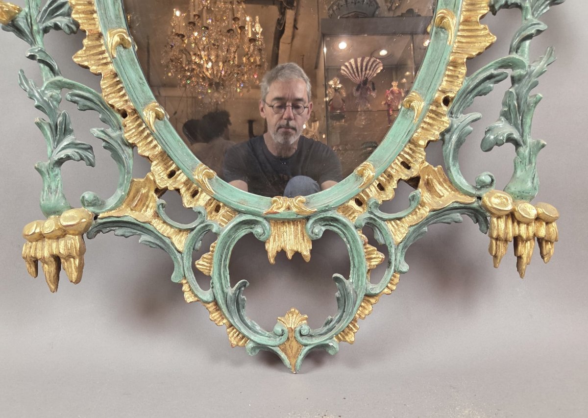 Japanese Giltwood And Polychrome Mirror, Early 20th Century-photo-4