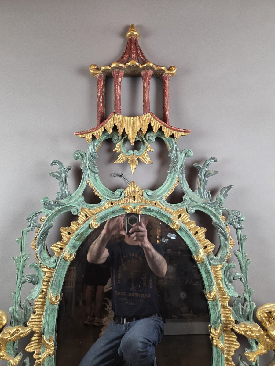 Japanese Giltwood And Polychrome Mirror, Early 20th Century-photo-1