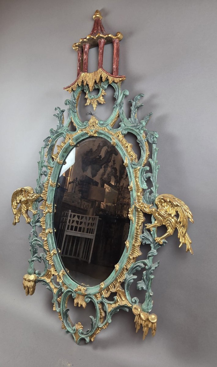 Japanese Giltwood And Polychrome Mirror, Early 20th Century-photo-2