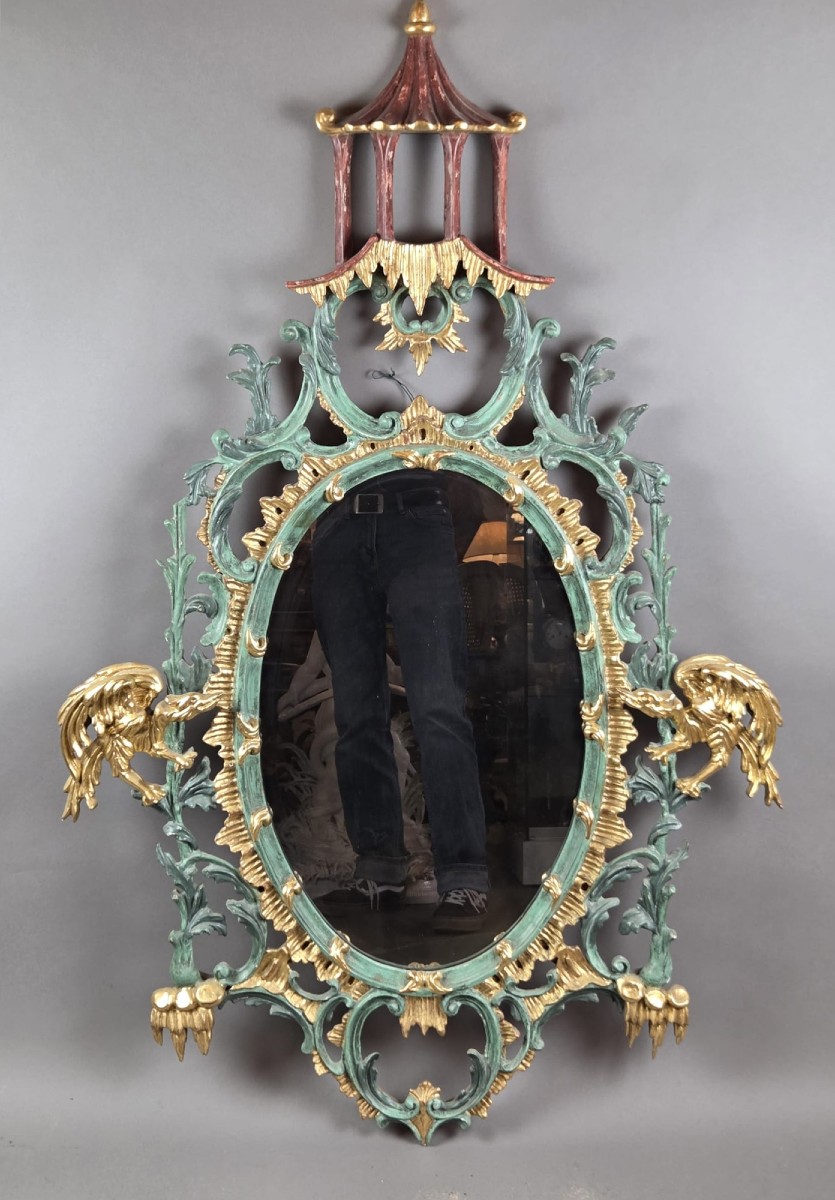 Japanese Giltwood And Polychrome Mirror, Early 20th Century