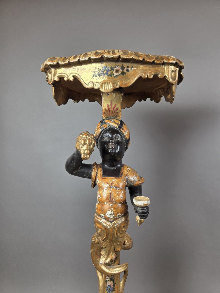 Pair Of Venetian Giltwood And Polychrome Sellettes, Late 19th Century-photo-3