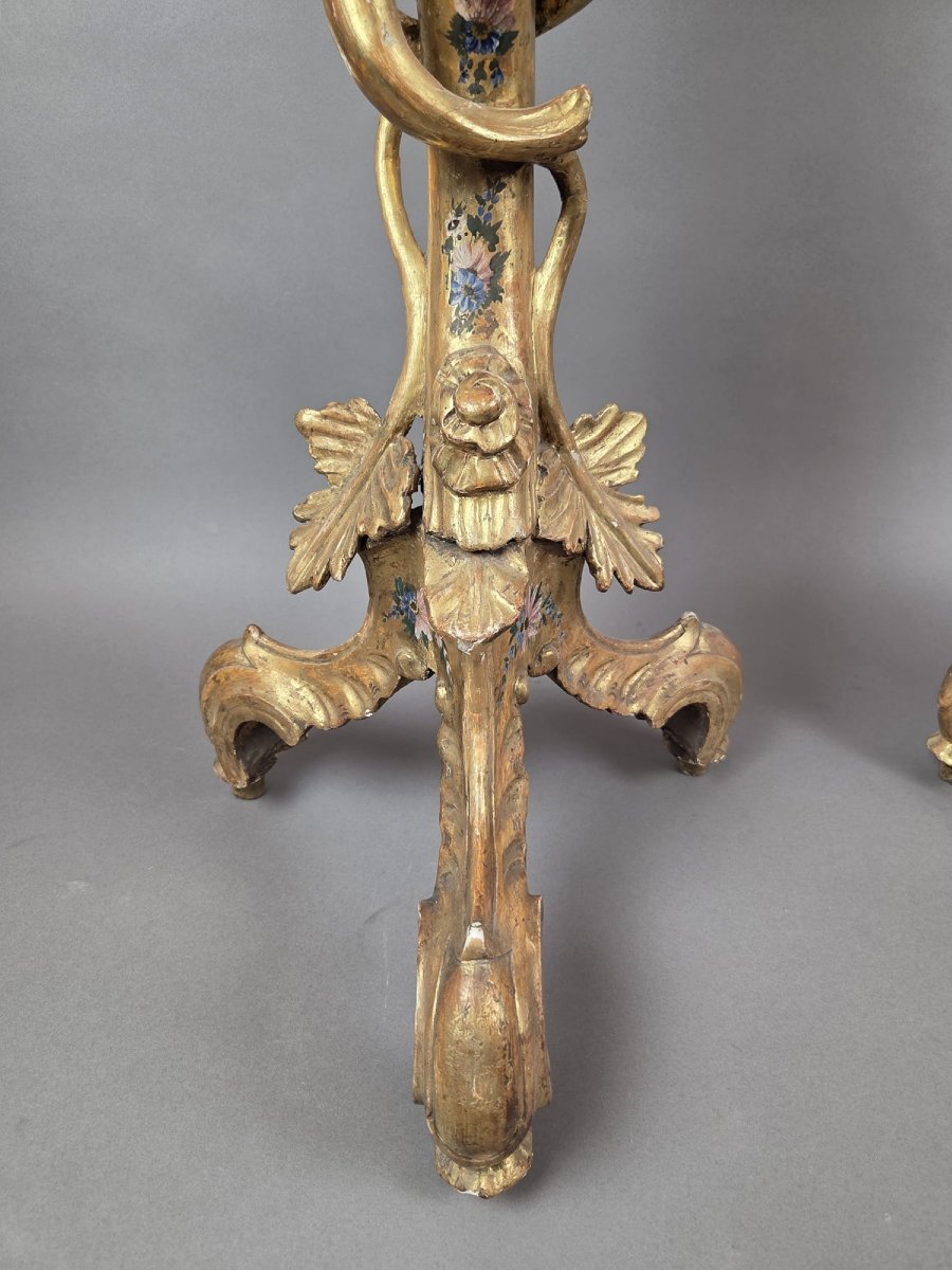 Pair Of Venetian Giltwood And Polychrome Sellettes, Late 19th Century-photo-4
