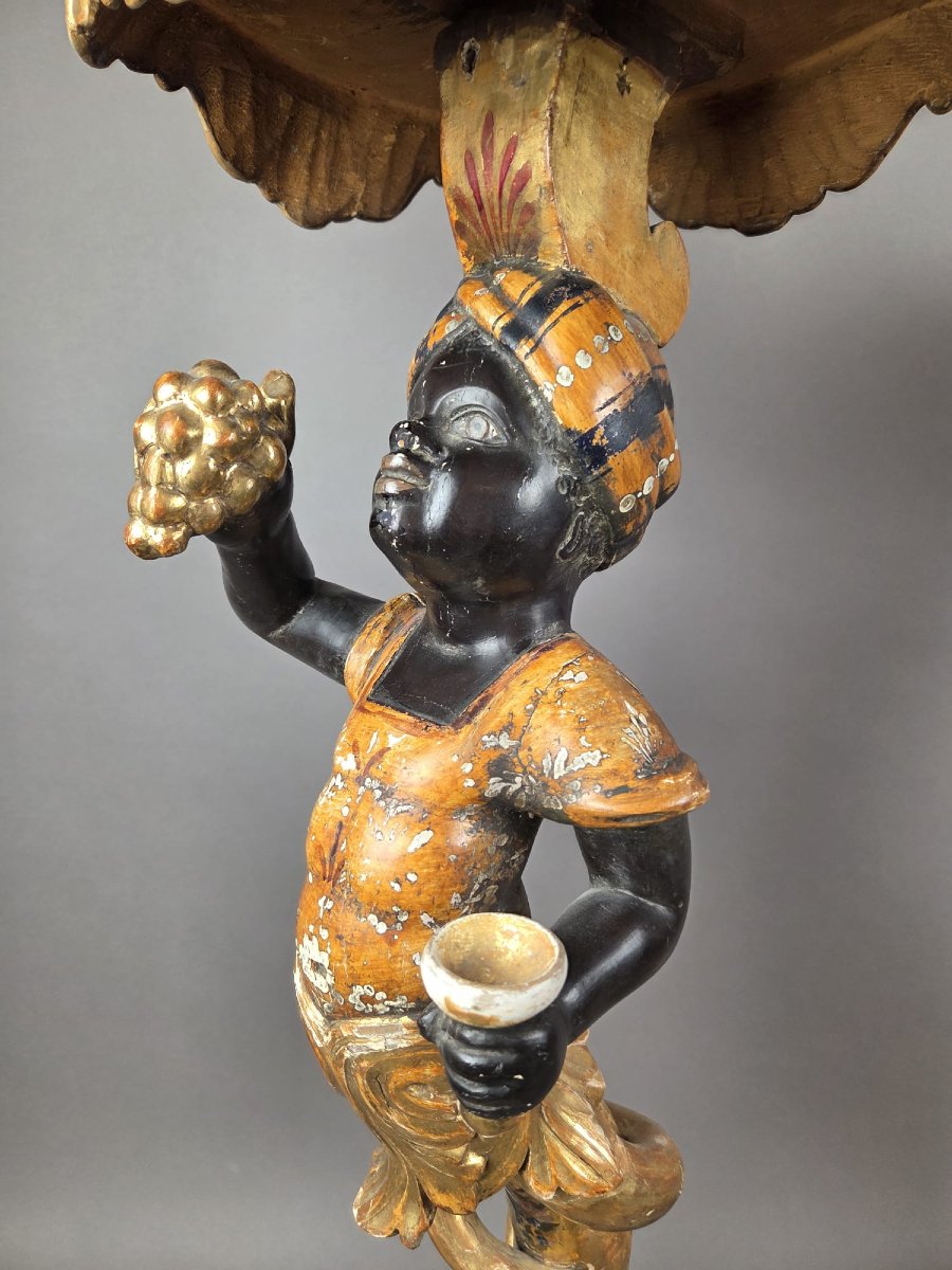 Pair Of Venetian Giltwood And Polychrome Sellettes, Late 19th Century-photo-4