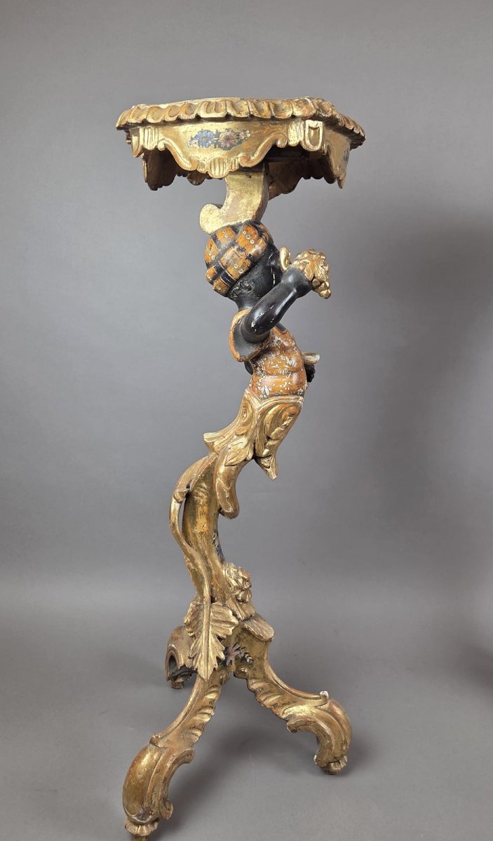 Pair Of Venetian Giltwood And Polychrome Sellettes, Late 19th Century-photo-6