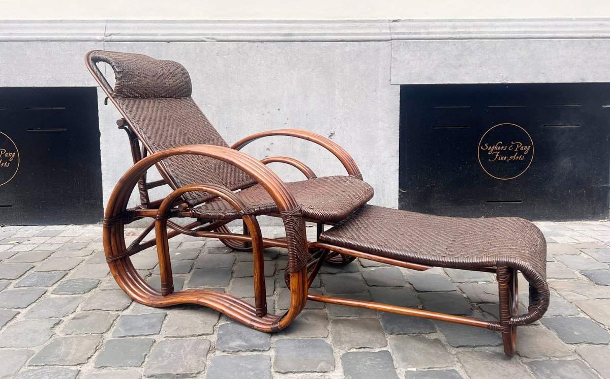 Chaise longue en bambou et rotin, années 1950-photo-2