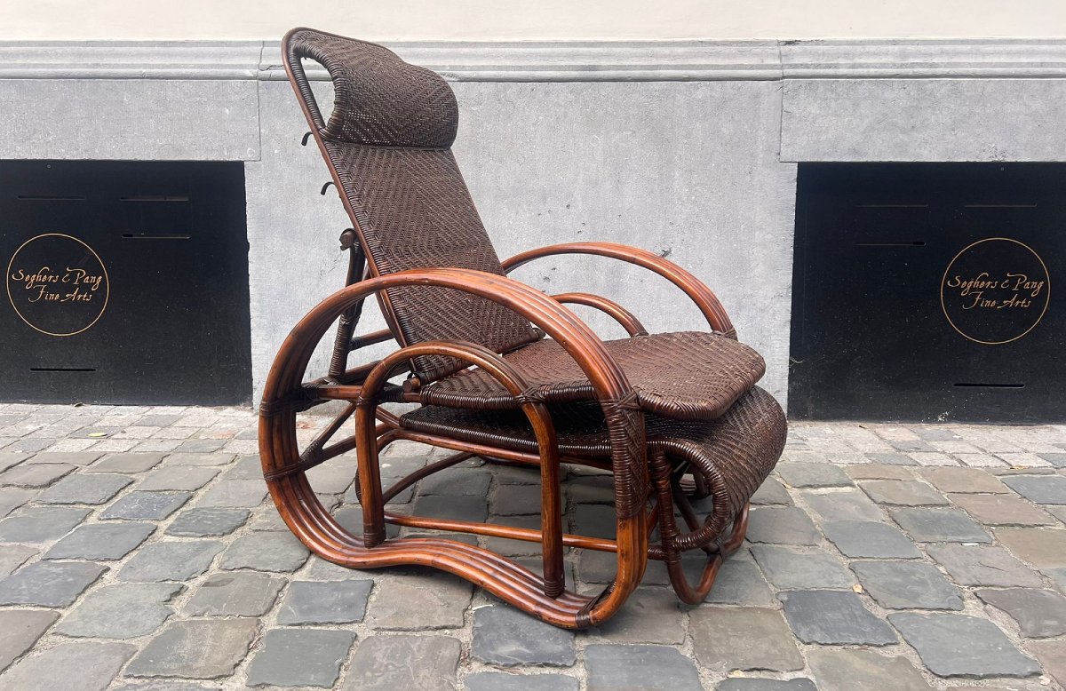 Chaise longue en bambou et rotin, années 1950-photo-4