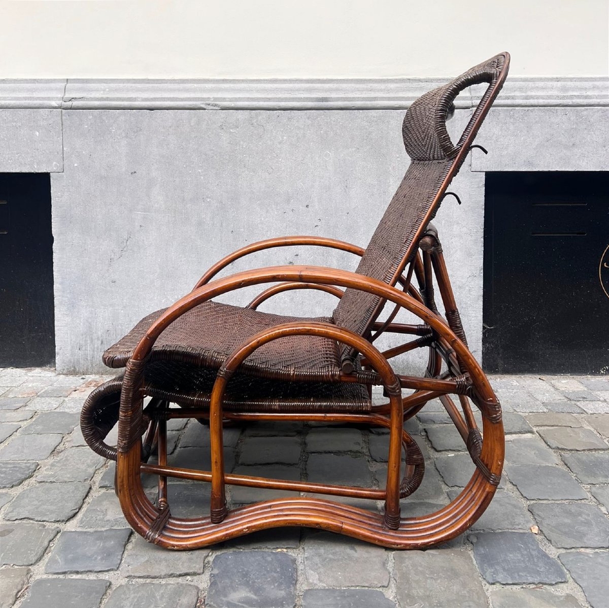 Chaise longue en bambou et rotin, années 1950-photo-2