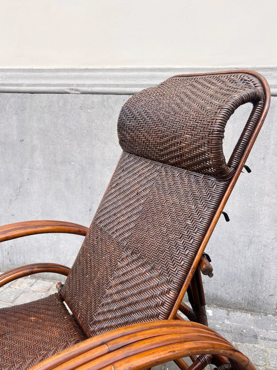Chaise longue en bambou et rotin, années 1950-photo-4