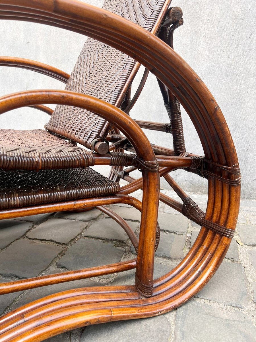 Chaise longue en bambou et rotin, années 1950-photo-5