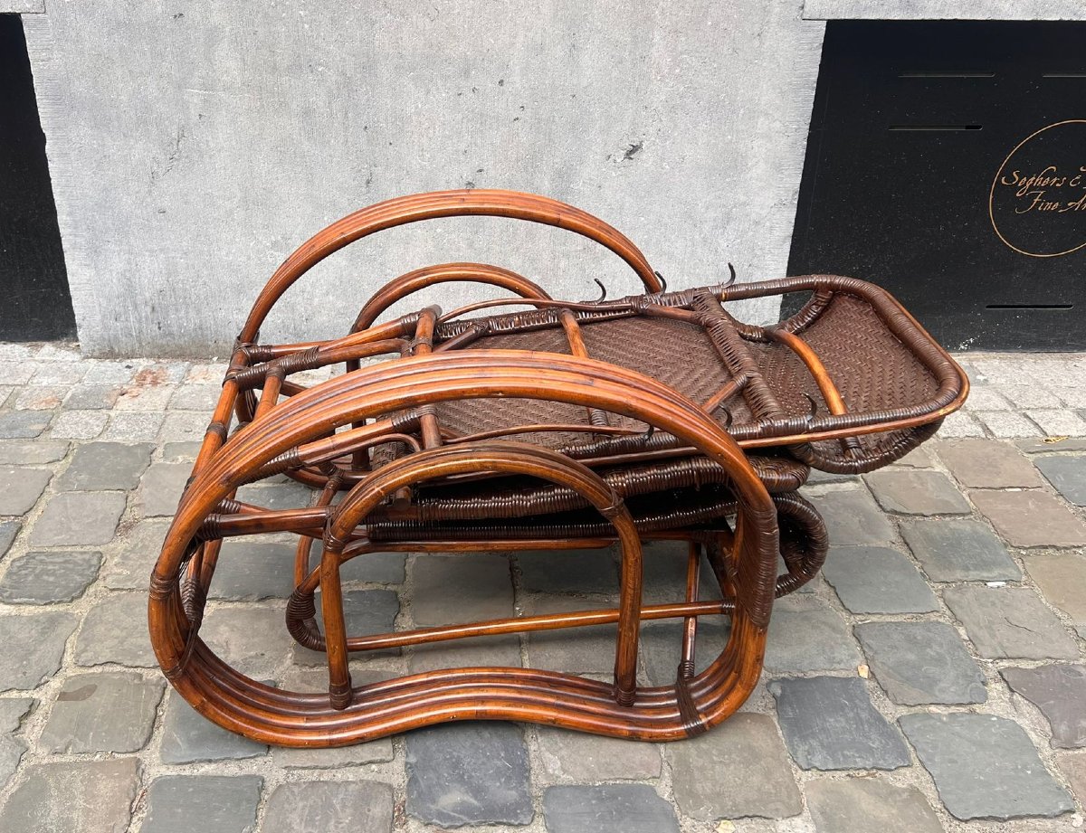 Chaise longue en bambou et rotin, années 1950-photo-7