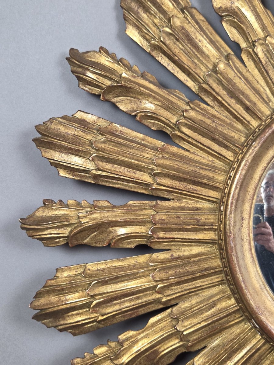 Gilded Wood Sunburst Mirror, Circa 1960-photo-3