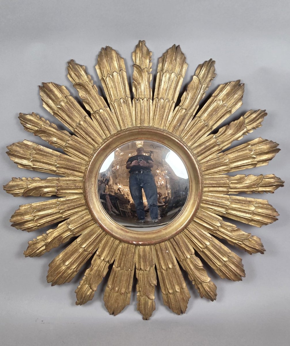 Gilded Wood Sunburst Mirror, Circa 1960