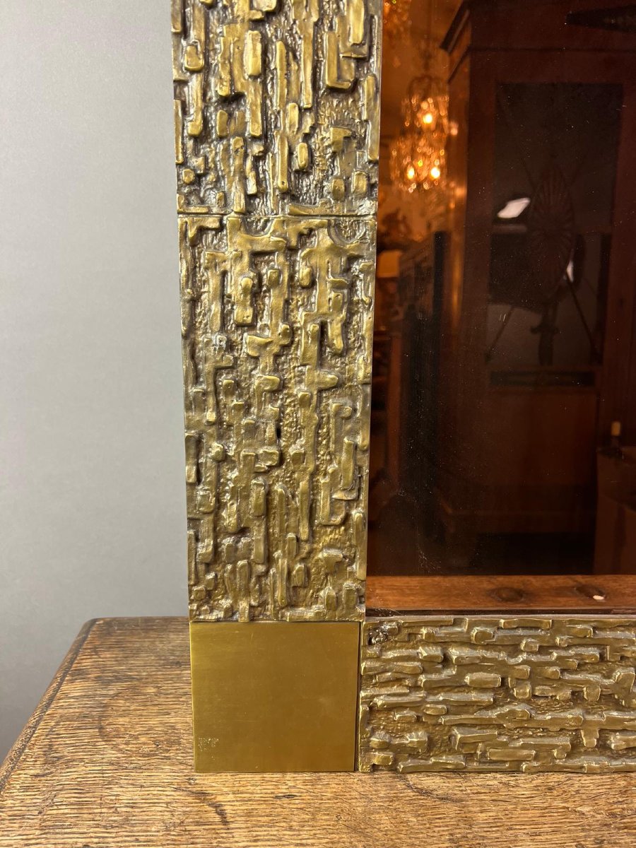 Luciano Frigerio, Miroir, encadrement en bronze et miroir fumé-photo-3