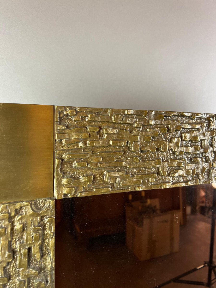 Luciano Frigerio, Miroir, encadrement en bronze et miroir fumé-photo-4