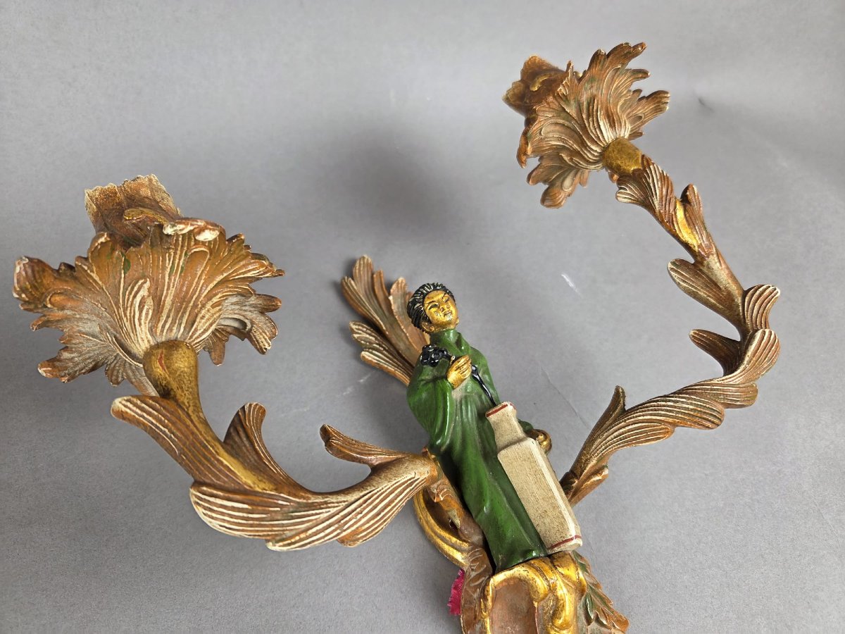 Paire d'appliques en bronze polychromé dans le goût de Maison Janssen -photo-2