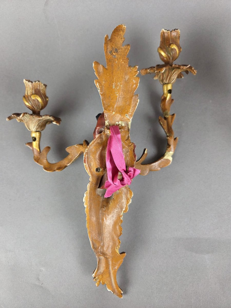 Paire d'appliques en bronze polychromé dans le goût de Maison Janssen -photo-1