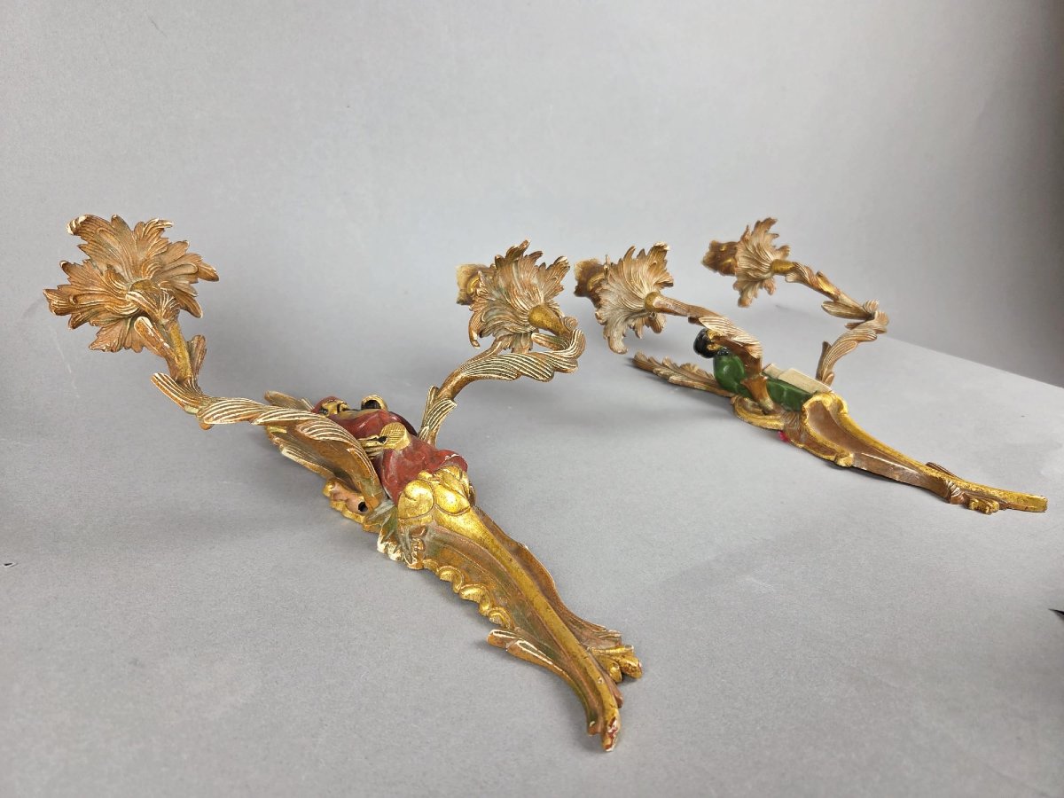 Paire d'appliques en bronze polychromé dans le goût de Maison Janssen -photo-3