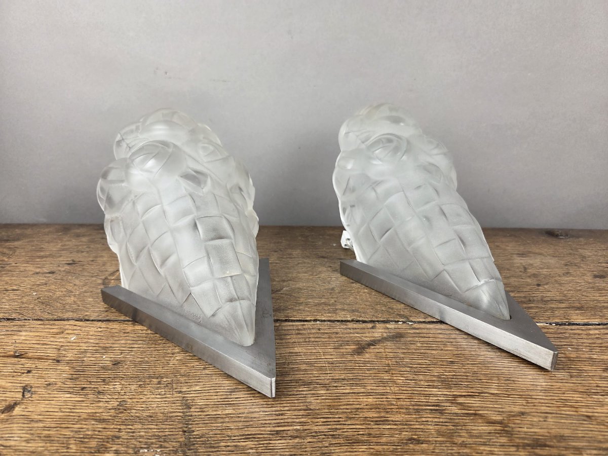 Degué, paire d'appliques en verre moulé, vers 1930-photo-2