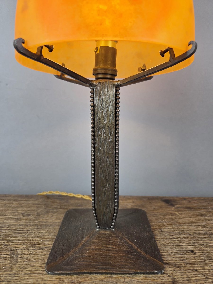Daum Lamp In Pâte De Verre And Wrought Iron, Circa 1930-photo-2