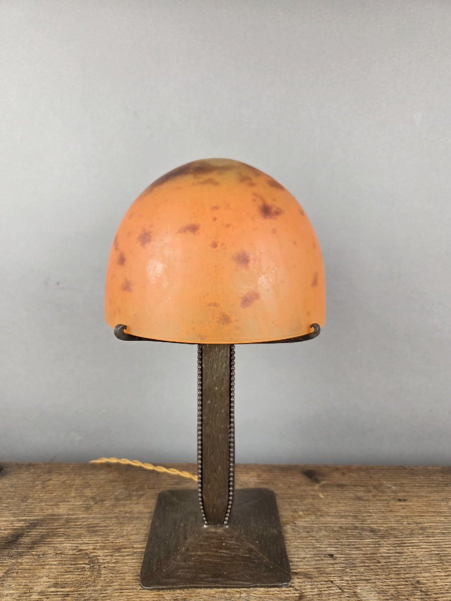 Daum Lamp In Pâte De Verre And Wrought Iron, Circa 1930-photo-4