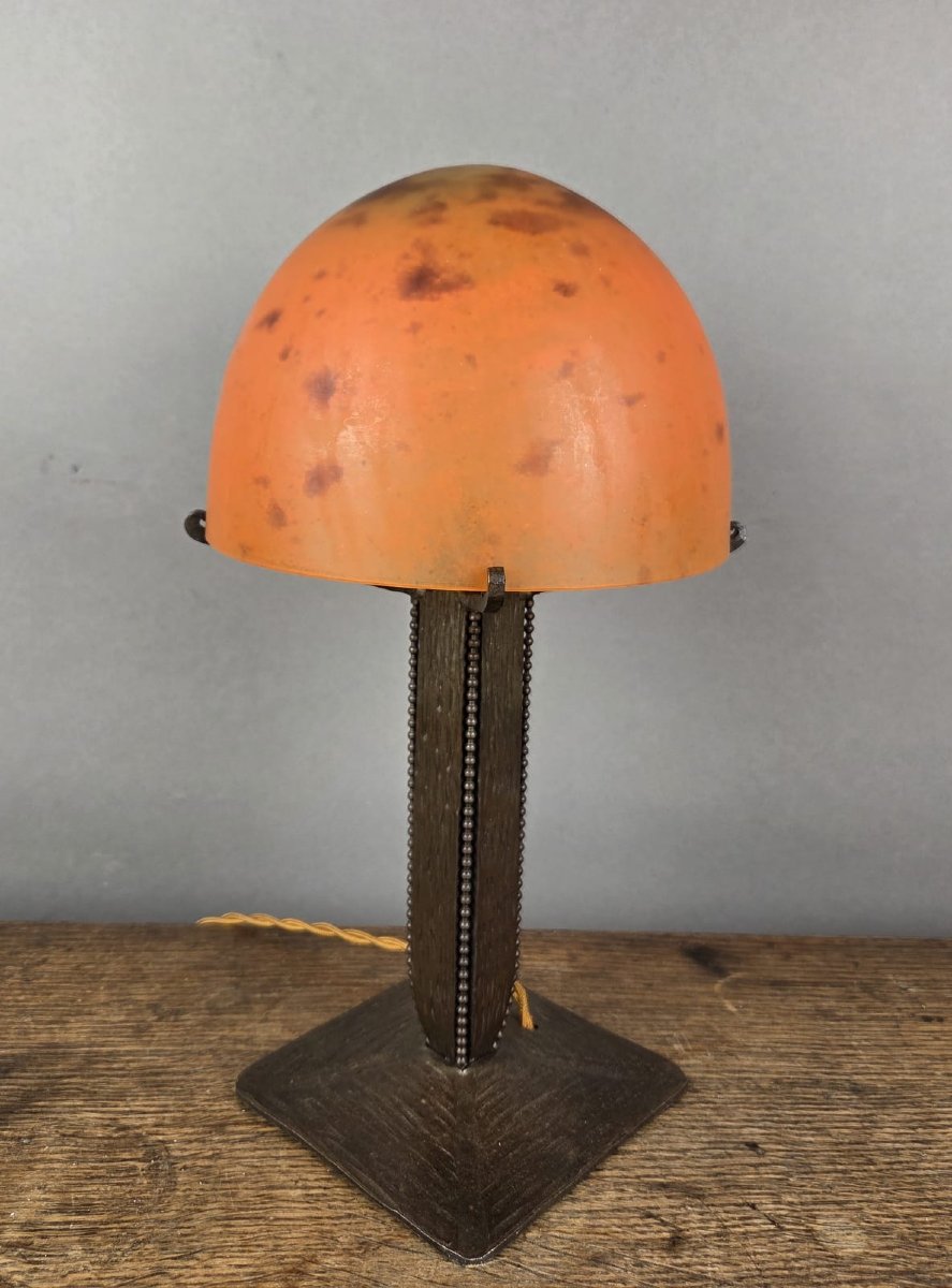 Daum Lamp In Pâte De Verre And Wrought Iron, Circa 1930-photo-1