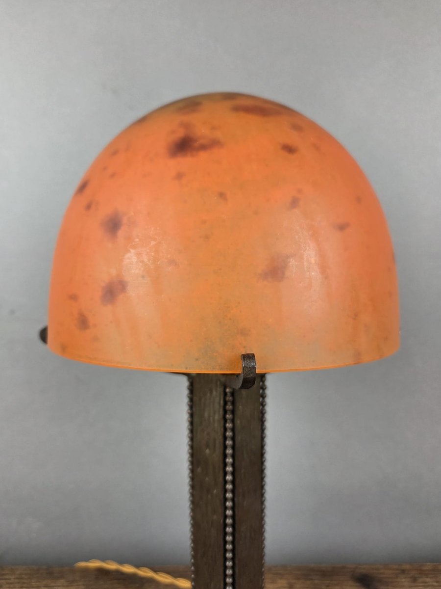 Daum Lamp In Pâte De Verre And Wrought Iron, Circa 1930-photo-2