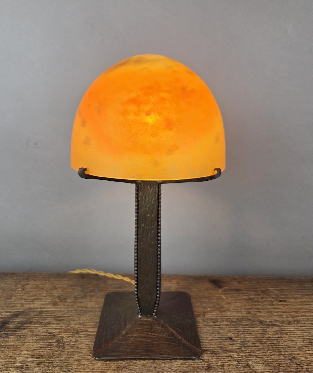 Daum Lamp In Pâte De Verre And Wrought Iron, Circa 1930