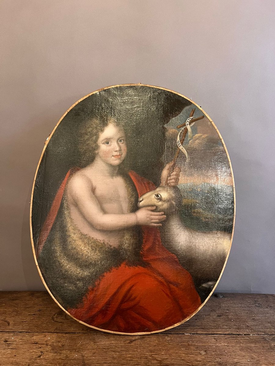 Paire de médaillons, huile sur toile "St Jean Batiste et Marie Madelaine" 18th-photo-2