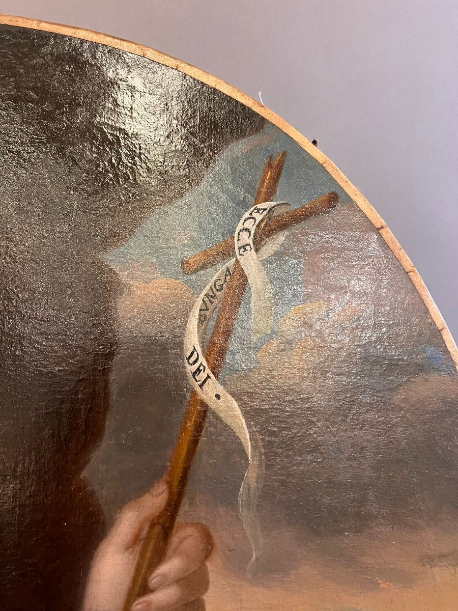 Paire de médaillons, huile sur toile "St Jean Batiste et Marie Madelaine" 18th-photo-2