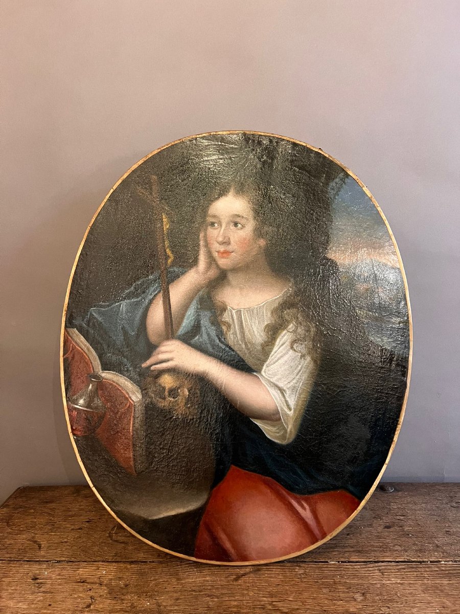 Paire de médaillons, huile sur toile "St Jean Batiste et Marie Madelaine" 18th-photo-4
