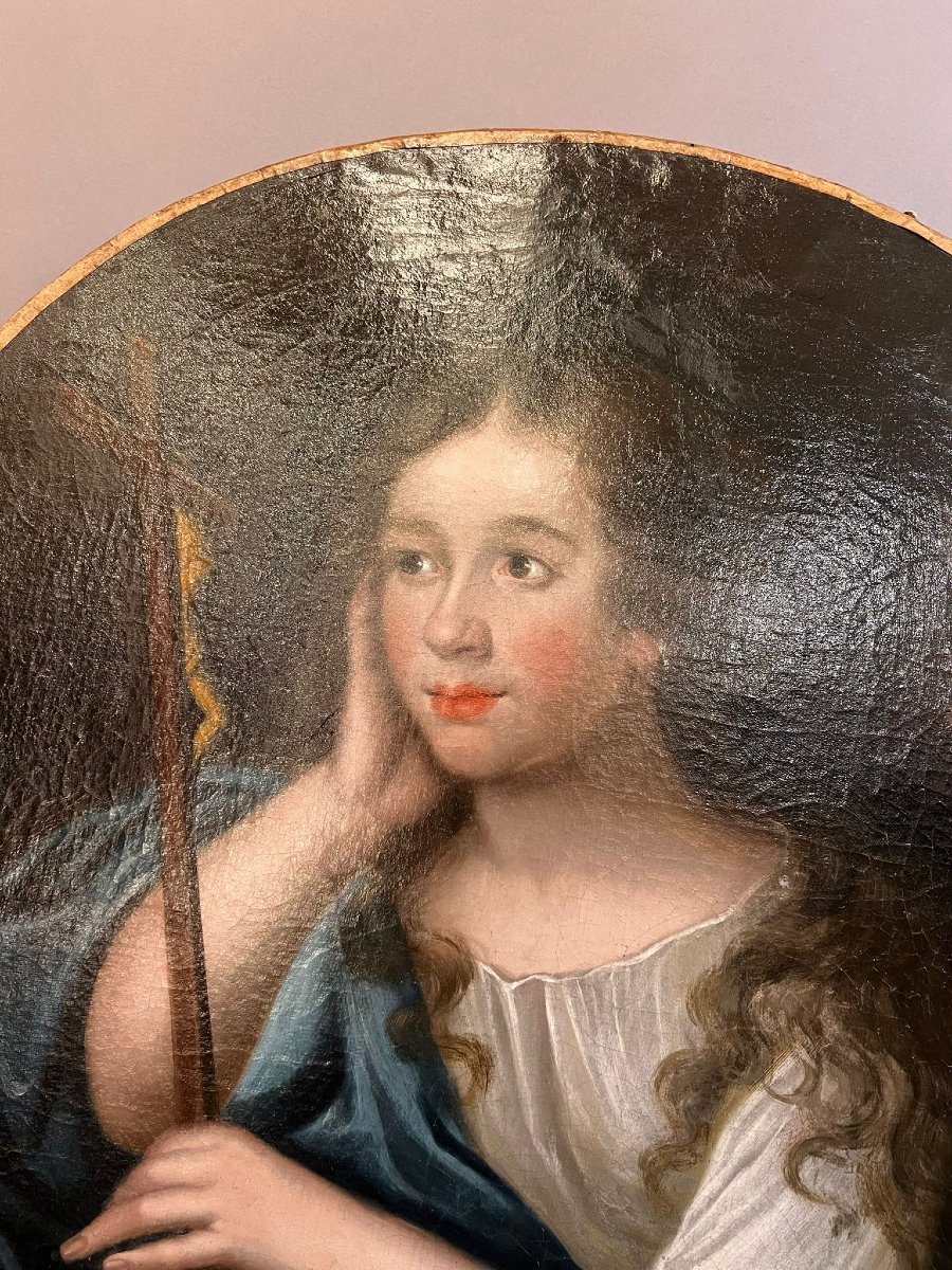 Paire de médaillons, huile sur toile "St Jean Batiste et Marie Madelaine" 18th-photo-5