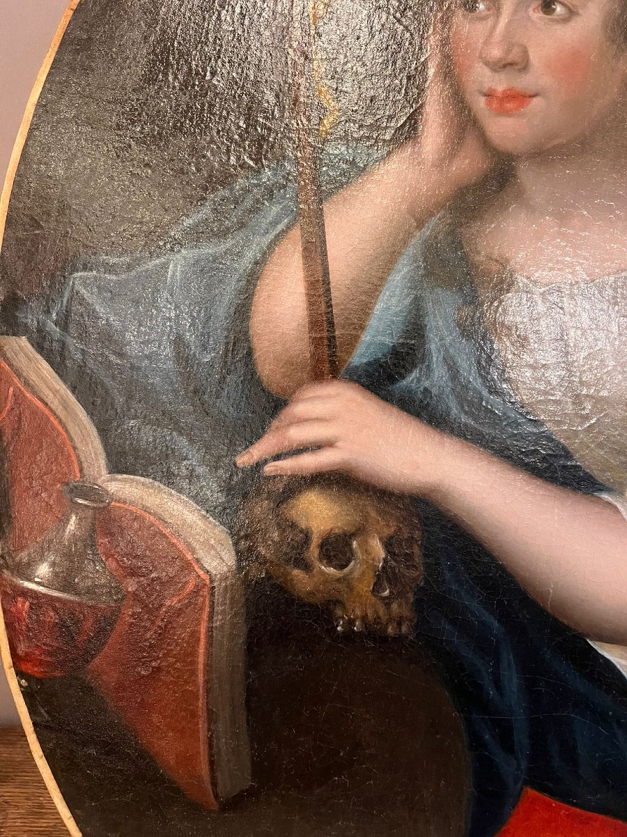 Paire de médaillons, huile sur toile "St Jean Batiste et Marie Madelaine" 18th-photo-6