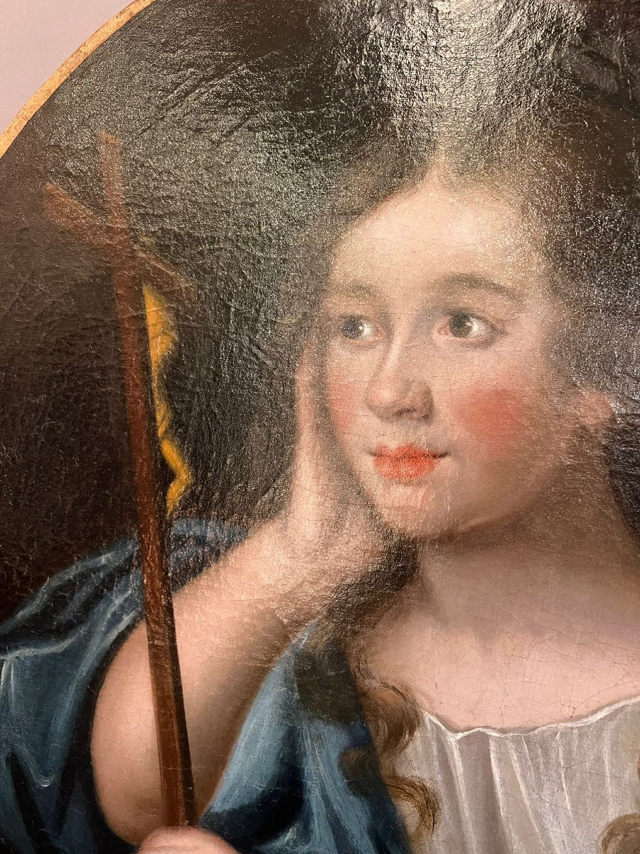 Paire de médaillons, huile sur toile "St Jean Batiste et Marie Madelaine" 18th-photo-7