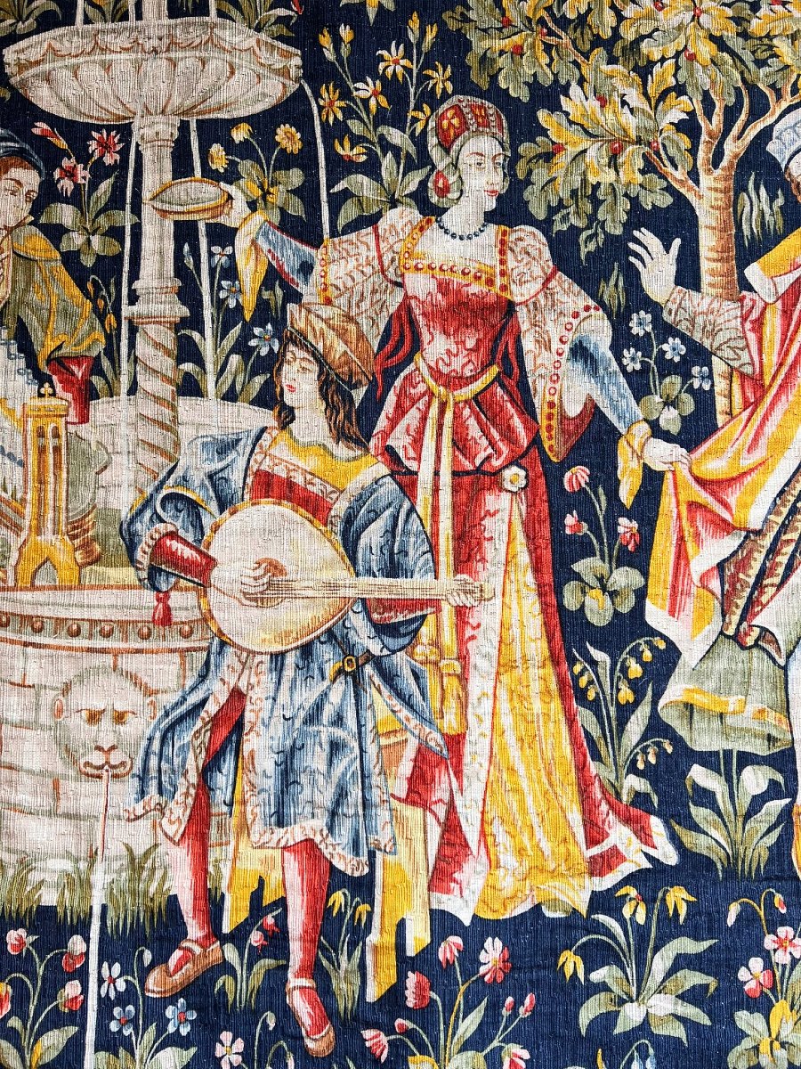 Tapestry “concert At The Fountain,” Hand-printed Wool And Linen, Robert Four, No. 26-photo-2
